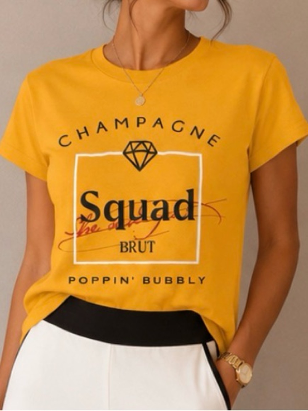 Champagne Squad Graphic Tee - Mustard Yellow